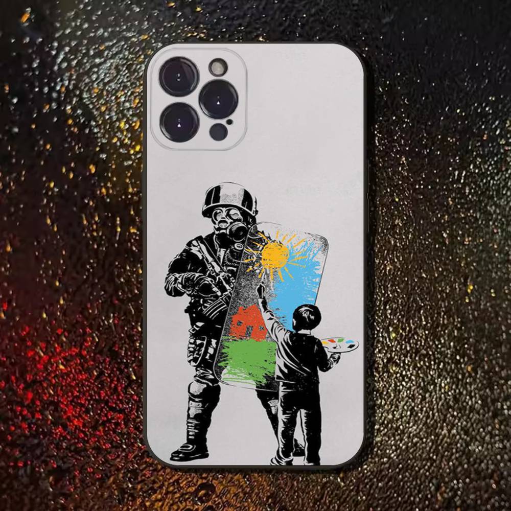 Street Art Banksy Graffiti Handyhülle Für iPhone 17,16,15,14,13,12,11 Plus,Pro Max,XS,X,XR,SE,Mini,8,7,Weiche Silikon Schwarze Hülle