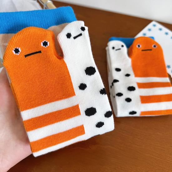 1/2Pairs Women Split 2-Toe Socks Breathable Elastic Moisture Wicking Soft Cartoon Print Flip Flop Cotton Socks