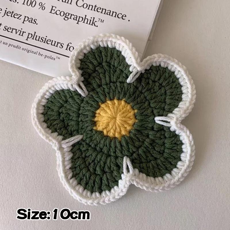 Flower Crochet Coasters Handmade Cute Coasters Knitted Drink Coaster Coffee Cup Mat Home Office Desktop Decoration Creative Gift