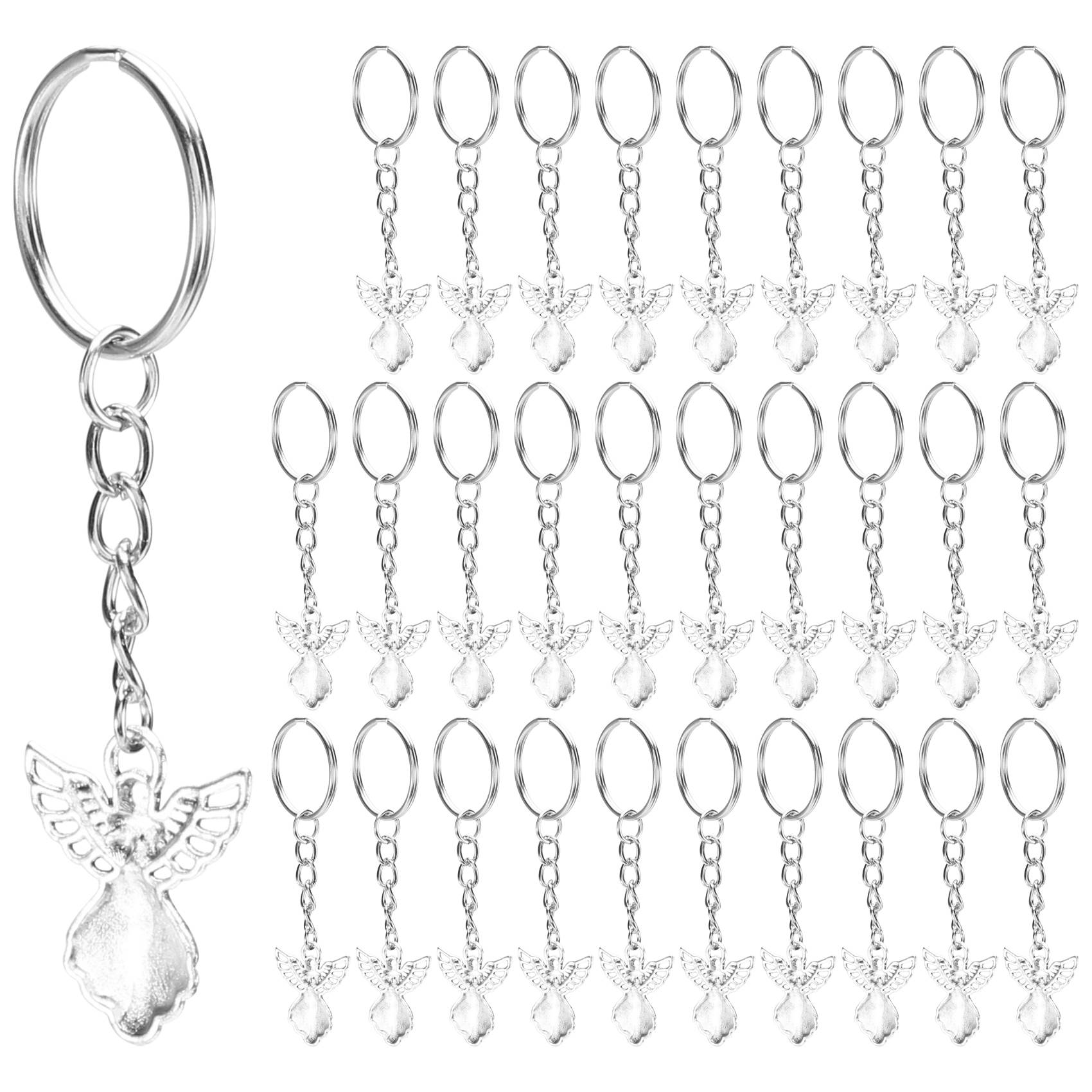 Good-30Pcs Silver Color Guardian Angel Key Ring Zinc Alloy Pendant Wedding Birthday Party Baby Shower Baptism Communion серебряный