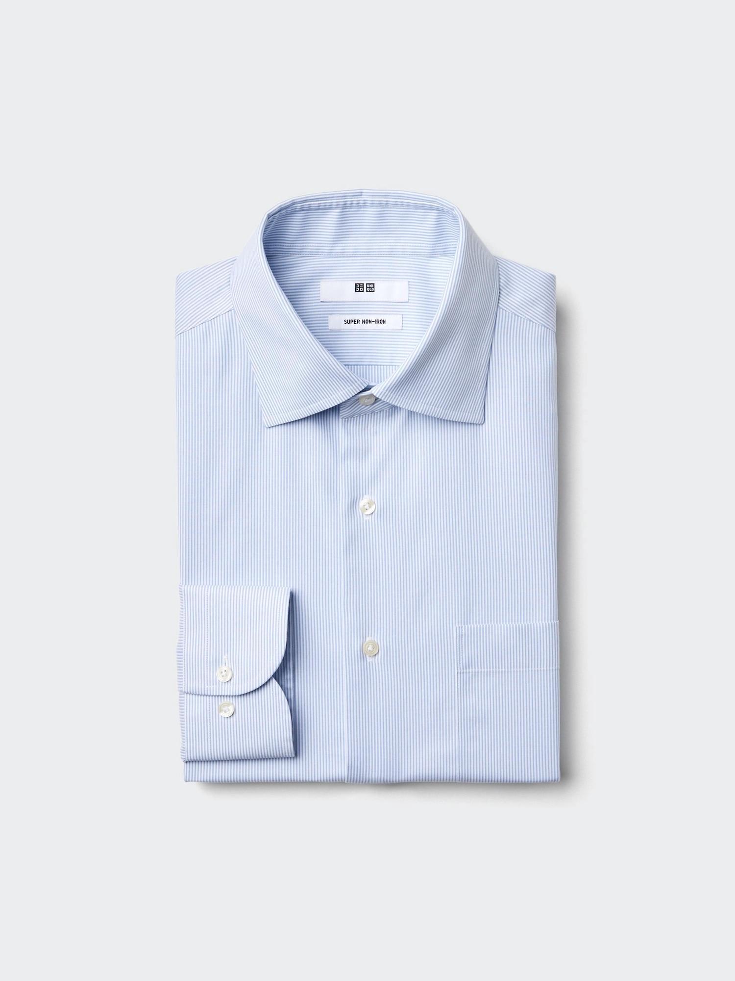 

Рубашка Uniqlo Super Non Iron с длинным рукавом и полушироким воротником в полоску 63 BLUE/MEN L