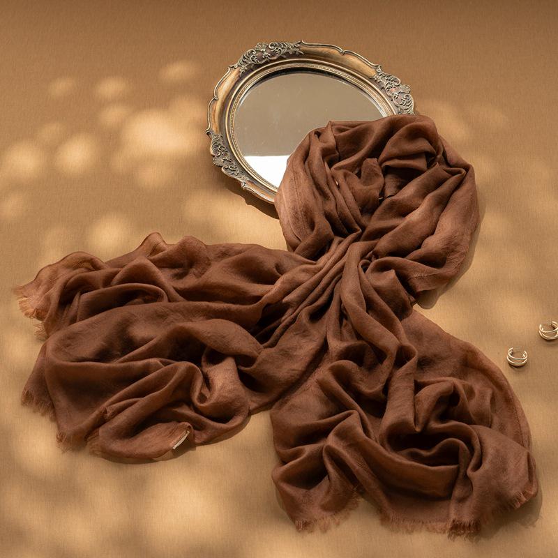 Women's 100% Pure Cashmere Herringbone Scarf with Tassels - Solid Color, Fine Spun, Water-Soluble, New Spring/Autumn Style.