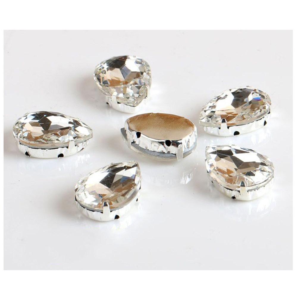 

50Pcs Glass Rhinestones Crystal Claw Water Drop High Hardness Scratch Resistant for Wedding Dress Garment Sewing Rhinestones білий