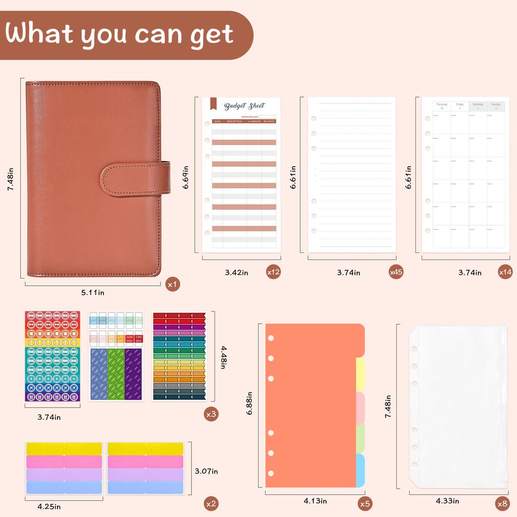 Custom Six Ring Budgeting Binder Notebook Planner Cash Savings Binders Wallet A6 Budget Binder With Cash Envelopes