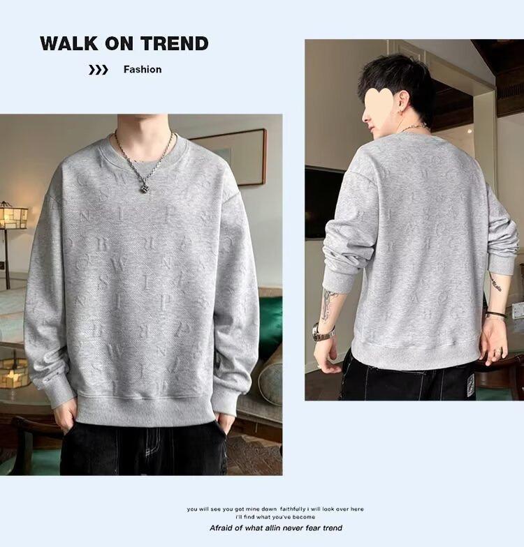 Moletom de Veludo Estilo Coreano Masculino de Inverno - Tendência Loose Fit, Cor Sólida, Gola Redonda