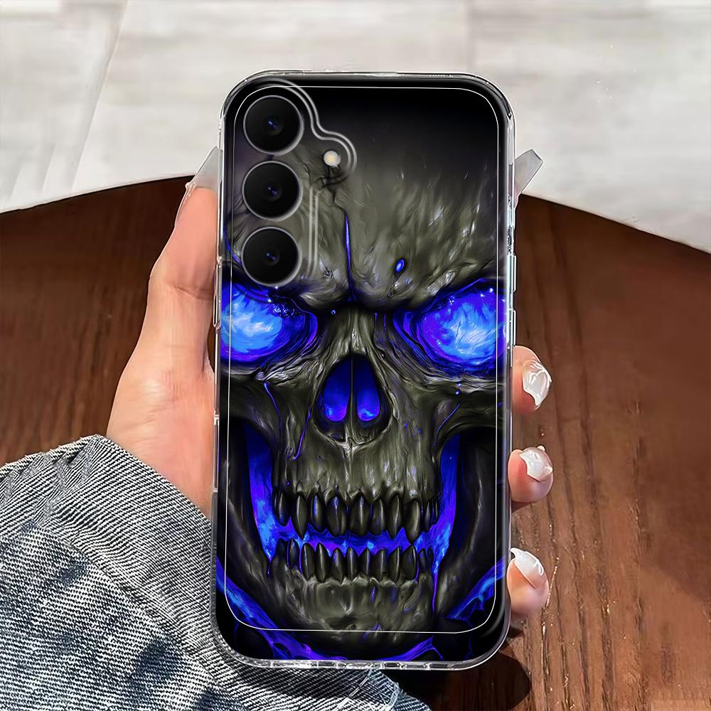 Blue Flame Skull Pattern Phone Case for Samsung Galaxy S26 S25 S24 S23 S21 S20 fe/plus/Ultra Anti Drop Transparent Soft Case
