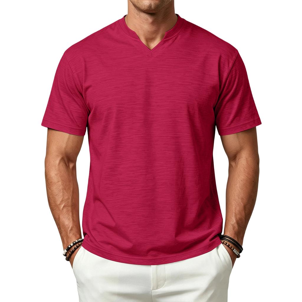 Men's Simple Breathable Quick Dry Short Sleeve T Shirt V Neck Design Lightweight Casual Fit Summer Tee