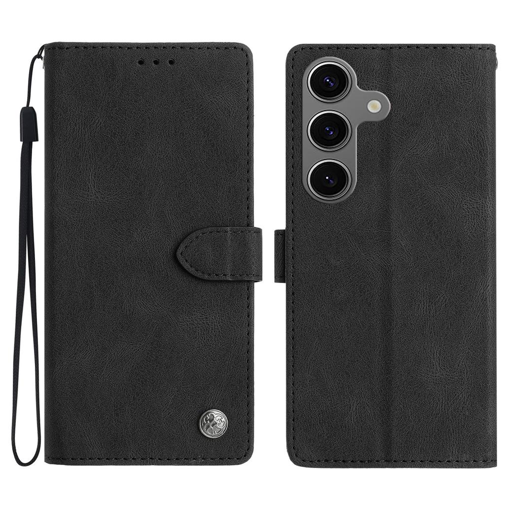 For Samsung Galaxy S24 Leather Case Solid Color Phone Wallet Cover