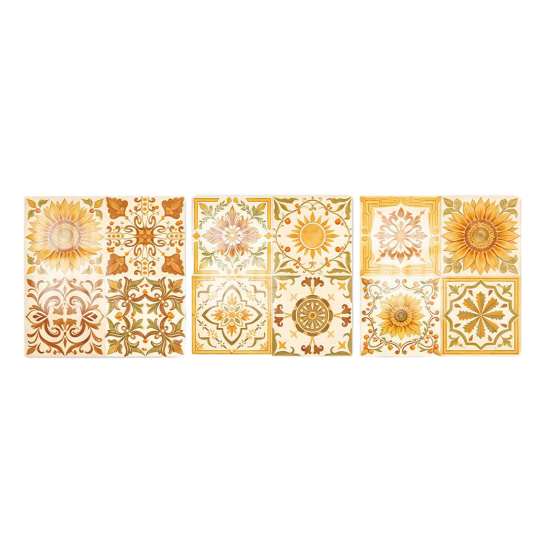 Kitchen Bathroom Wall Stickers 3Pcs 2D Retro Floral Tile Stickers, Self-Adhesive Waterproof Oil Proof Water Resistant Covers Decals, Peel &