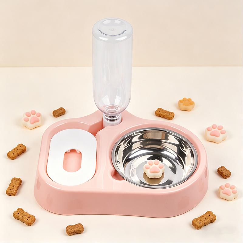 Bowl Style Pet Automatic Water Dispenser Integrated with Water and Feeding Splash Proof and Non Wet Mouth Feeding Basin