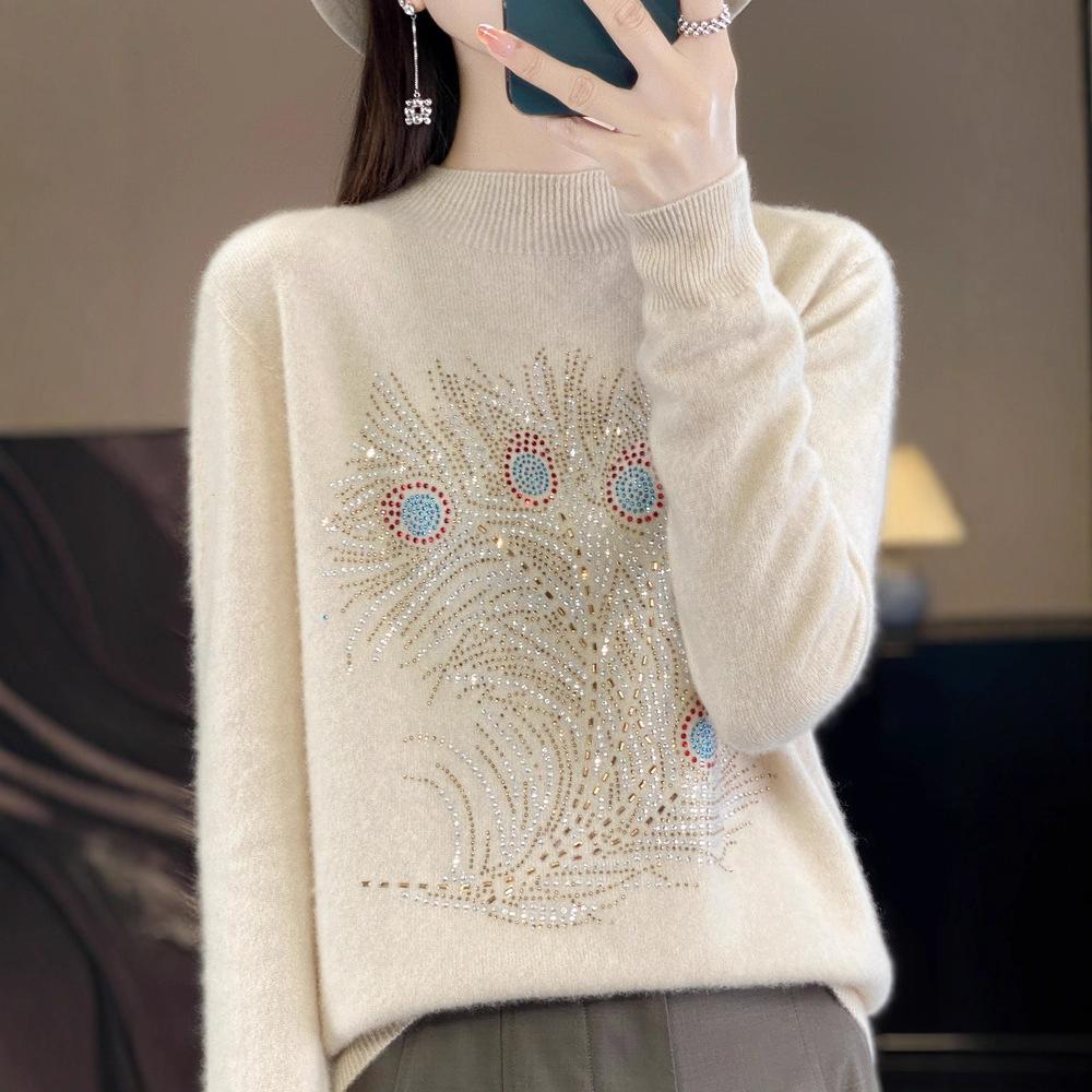 TIFICY Women s Fashion Casual Fall Winter Long Sleeve Half Turtleneck Sweaters S бежевый
