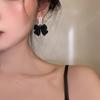 Women French Style Black Ribbon Bow-knot Earrings for Girls Unique Cute Golden Silver Elegant Black Bowknot Stud Earring