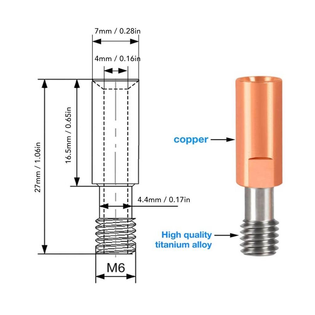 2Pcs 3D Printer Throat Nozzle Ti Alloy Copper Bimetal for Ender 3 3 V2 3 Pro Hotend