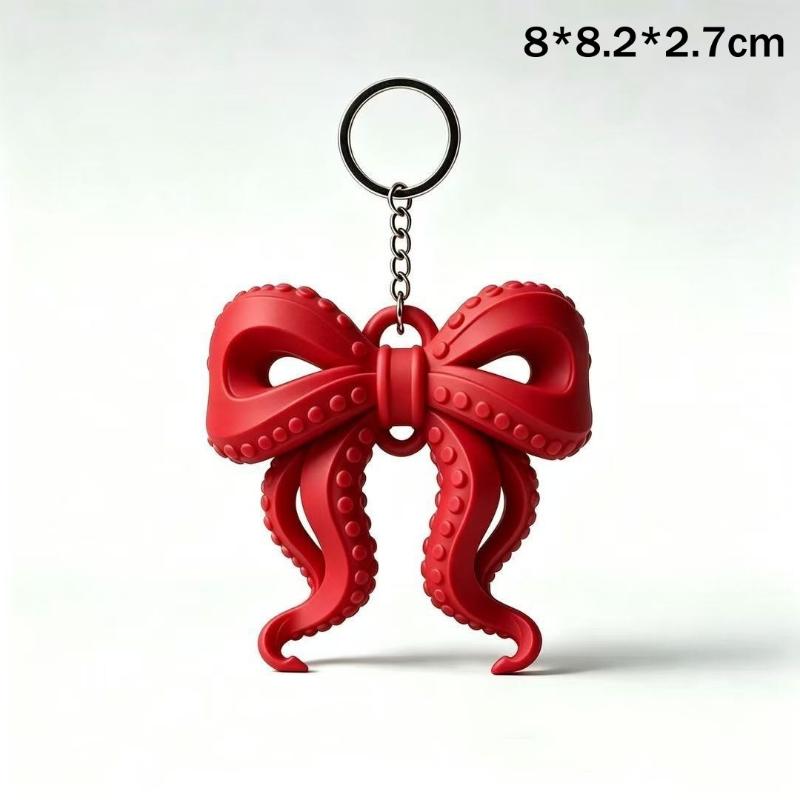 Colorful Korean Octopus Tentacle Bow Keychains Fun 3D Printed Bag Pendant Accessory For Bags Keys And Creative Gift