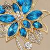 Floral Brooch for Women Pin Women, Three-Dimensional Orchid Shape Lapel with Large Blue Rhinestones, Outfit Badge Dresses Coats Scarves Banquets