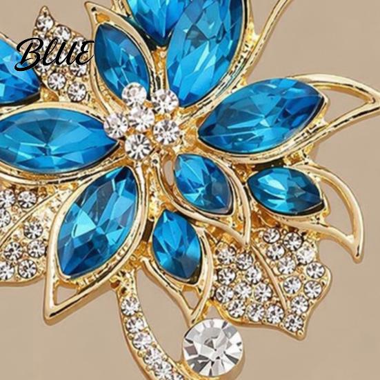 Floral Brooch for Women Pin Women, Three-Dimensional Orchid Shape Lapel with Large Blue Rhinestones, Outfit Badge Dresses Coats Scarves Banquets