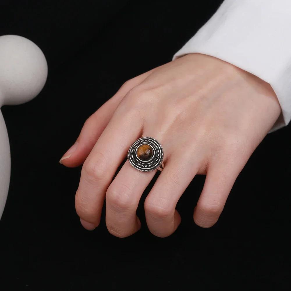 Runde 8MM Natürlicher Rhodochrosit S Silber Fein Geschenk Labradorit Tigerauge Ringe für Frauen Verlobungsring