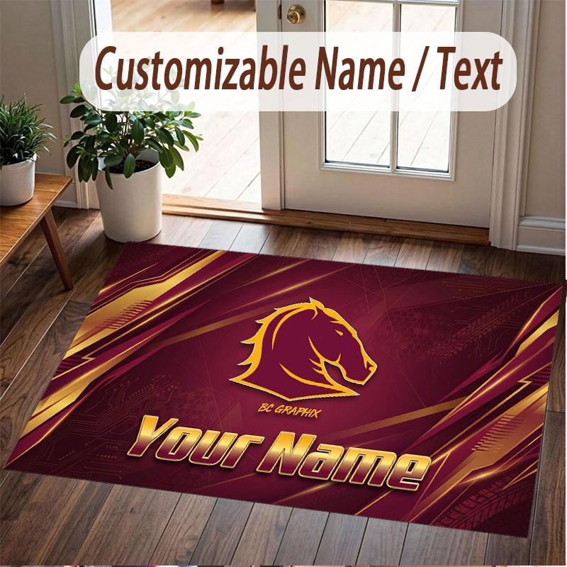 Benutzerdefinierter Teppich Brisbane Broncos Muster Druck Name Text Weicher Rutschfester Boden Teppich für Zuhause Innen Dekoration