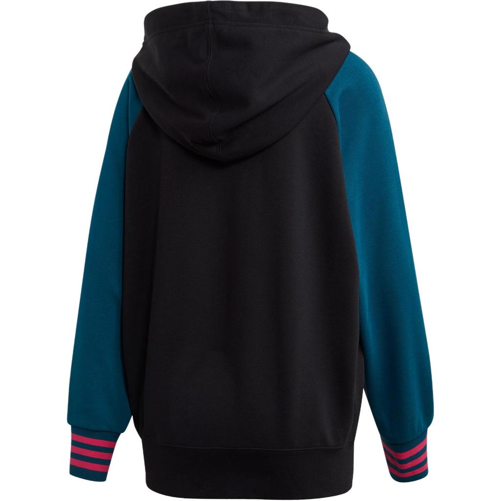 adidas Originals Color Block Logo Hoodie Women Hoodies Black Blue EJ8742