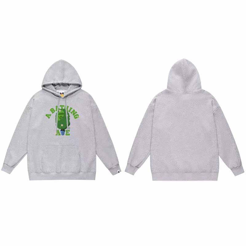 Mens Oversized Hooded Sweatshirt With Ape Head Print Heavyweight Cotton Long Sleeve Pullover Daily Wear