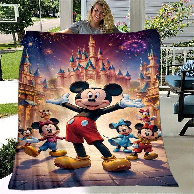 Manta de Desenho Animado do Mickey e da Minnie, Manta Quente Fofa de Pelúcia Curta, Decoração de Casa para Sala de Estar Sofá Quatro Estações Viagem