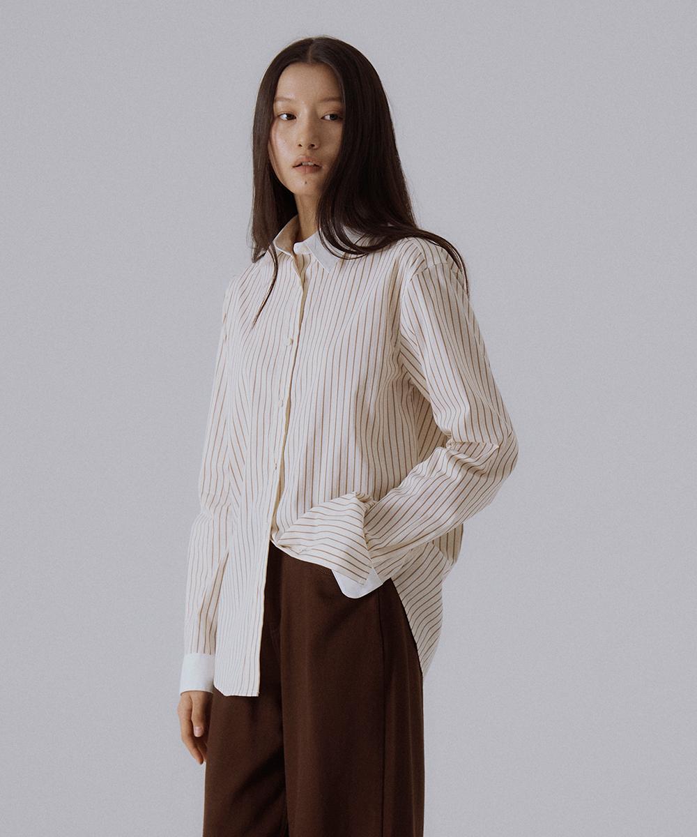 Sillen Hidden Button Cuffs Detail Stripe Shirt (Beige Stripe) Beige Stripe/Free