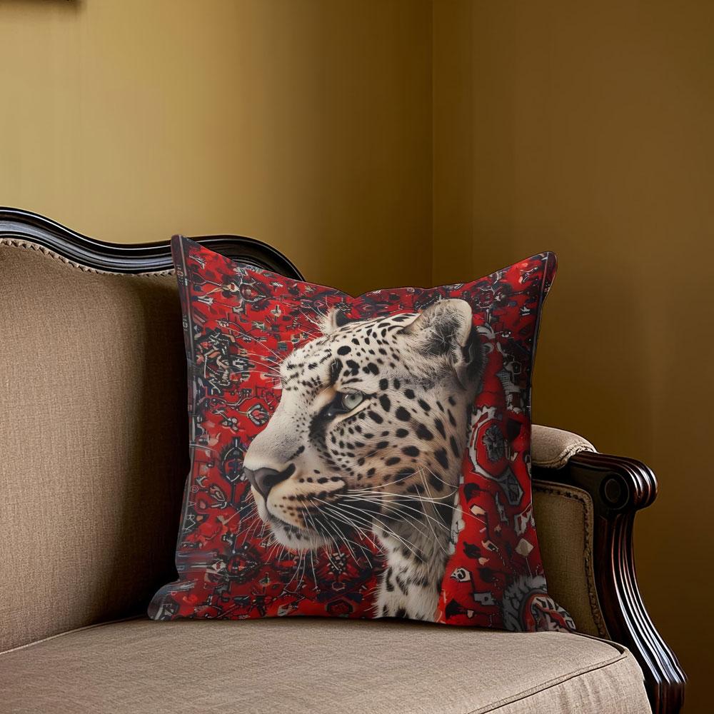 Jmg Clothing Unisex Red Leopard Art Square Jacquard Pillow Cover For Sofa Office Waist Cushion Cover Home Decorative Pillowcase