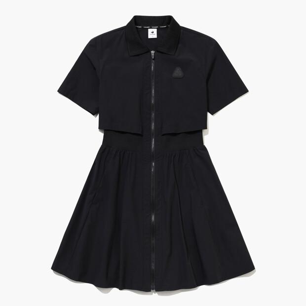 LECOQ GOLF Women'S Full-Zip Woven Collar Dress Black Gr122Lop11