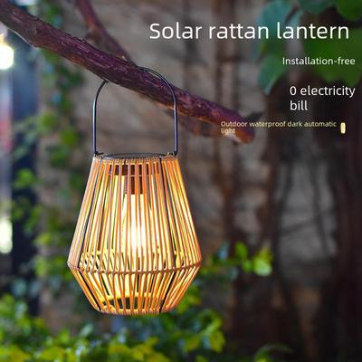 "Portable Retro Bamboo Rattan Solar Lanterns - Outdoor Hanging Garden Lights"
