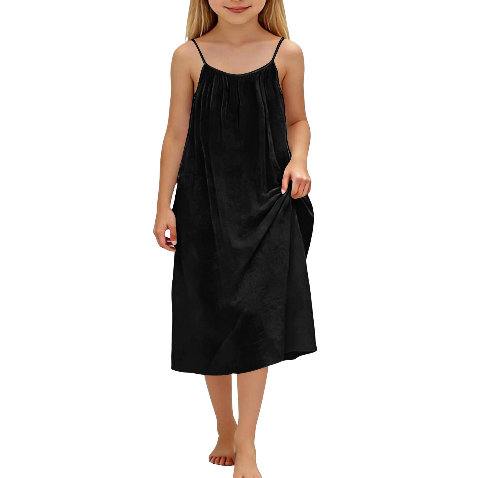 

Детское повседневное короткое платье без рукавов с круглым вырезом и открытой спиной, смешанное хлопково-льняное 110 чёрный