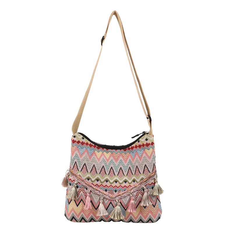 Ethnic Style Casual Shoulder Bag With Tassels For Daily Use And Travel