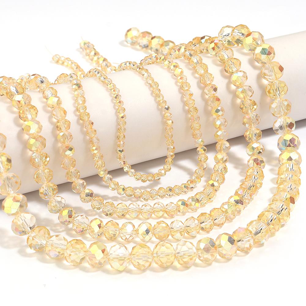 1 Strand 3/4/6/8/10mm Faceted Crystal Beads Brilliant Gold Glass Loose Bead For Jewelry Making DIY Bracelet Necklace Accessories
