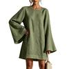 Women's Long Sleeve Neck Casual Color Dress for Everyday Wear