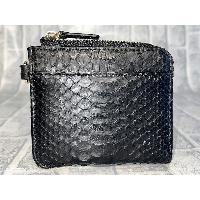 [GUODI] Compact Mini Wallet L-shaped Zipper Type Comes with a Carry Strap Python Genuine Leather Ladies Men's HJ-PY101 Snakeskin Snakeskin Snakeskin