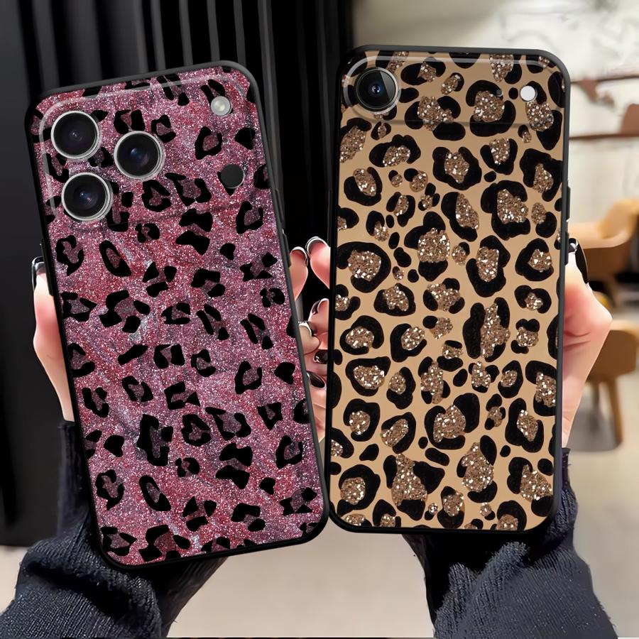 Case for iPhone XR 7 8 17Air 15 16 14 Plus 13 12 11 17 Pro Max XS Max Black Soft Phone Cover Cartoon Leopard Print Pattern