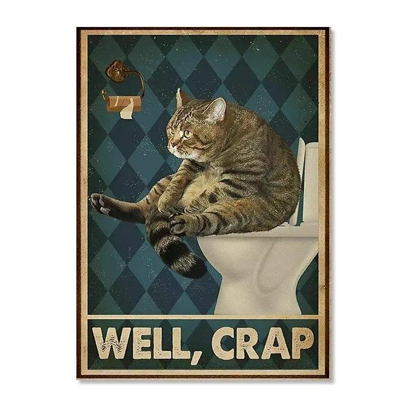 Vintage Black Cat Canvas Painting Funny Art Animal Reading Drinking Coffee Posters Living Room Decor