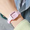 Women Silicone Watch Square Dial Quartz Wristwatch Rhinestone Minimalist Dress Watch for Casual