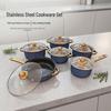 12-Piece Non-Stick Stainless Steel Cookware Set with Gold Handles