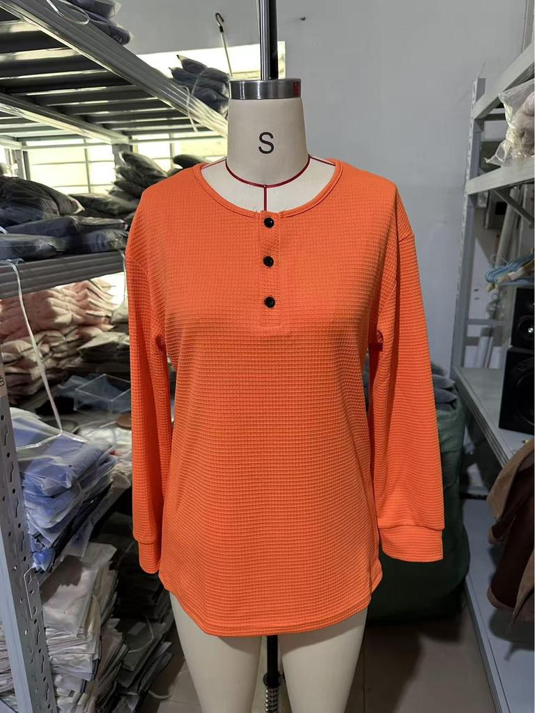 2025 Autumn/Winter Long Sleeve Waffle Knit Pullover