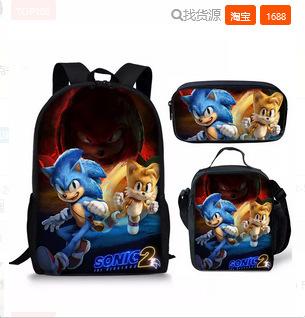 Sonic Backpack, Primary And Secondary School Students Schoolbag, Messenger Bag, Pencil Bag Three-Piece Set