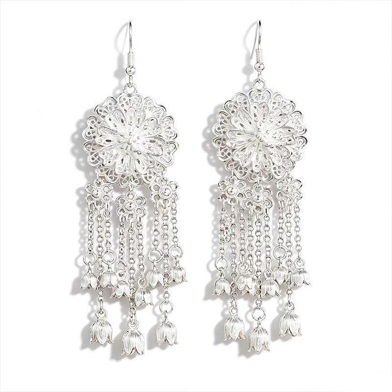 Trendy Miao Ethnic Silver Tassel Earrings – Elegant and Personalized