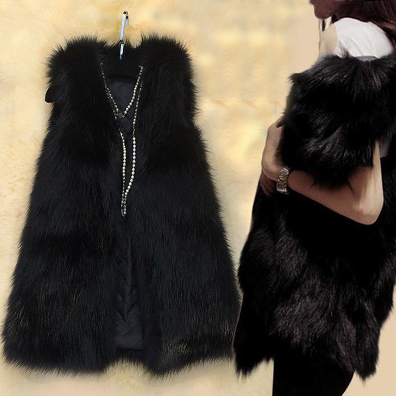 Γιλέκο Γούνας Γυναικείο Μεσαίο και Μακρύ Φθινοπωρινό και Χειμερινό Απομίμηση Γούνας Αλεπούς Μοντέρνο Γιλέκο Πάχος Ζεστό Γούνινο Παλτό