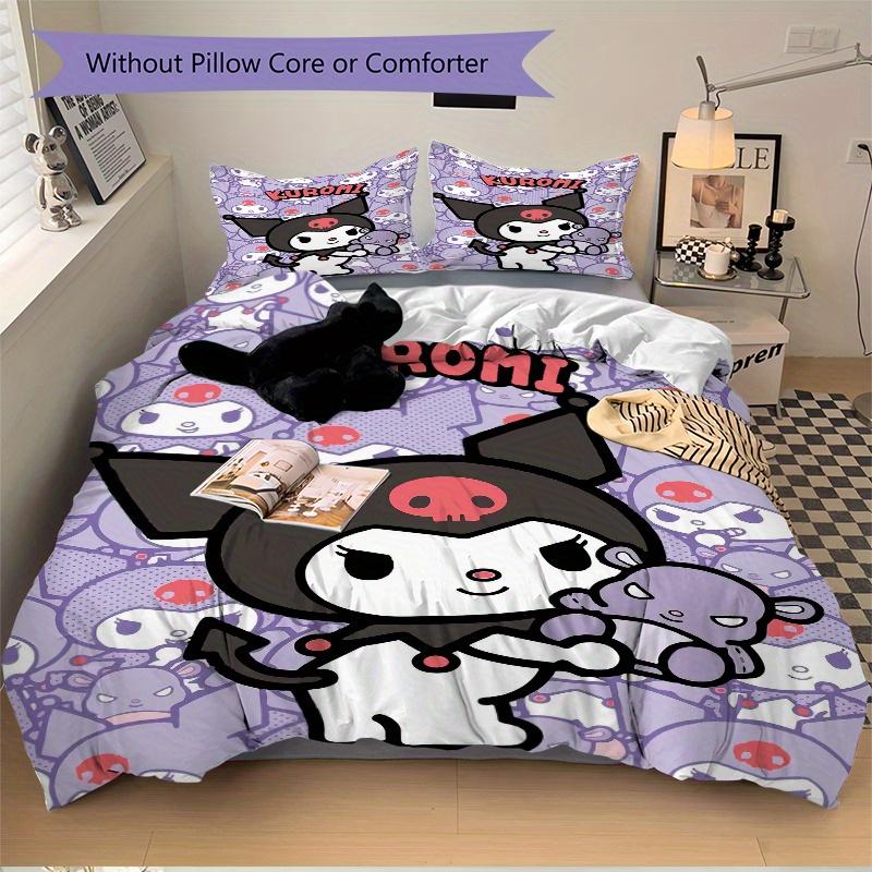 3pcs Sanrio Kuromi Quilt Cover Set (1 Quilt Cover + 2 Pillowcases Without Pillow Core), High-Definition Printing for Home and Dormitory.S075