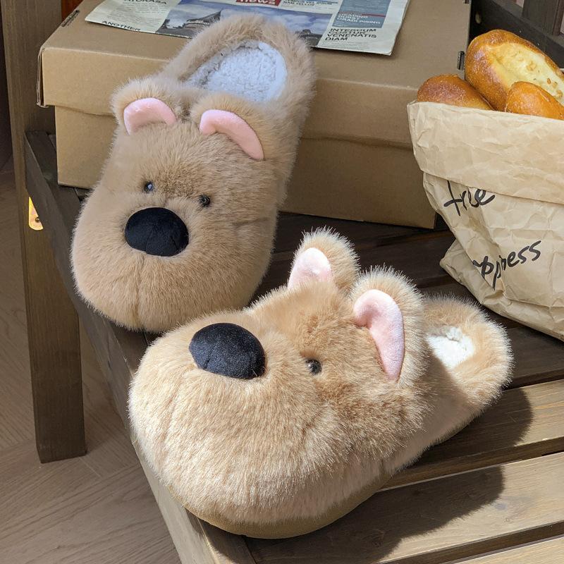 Cute Puppy Cotton Slippers Winter Home Indoor Plush Warm Home Soft Bottom Non-slip Cotton Mop