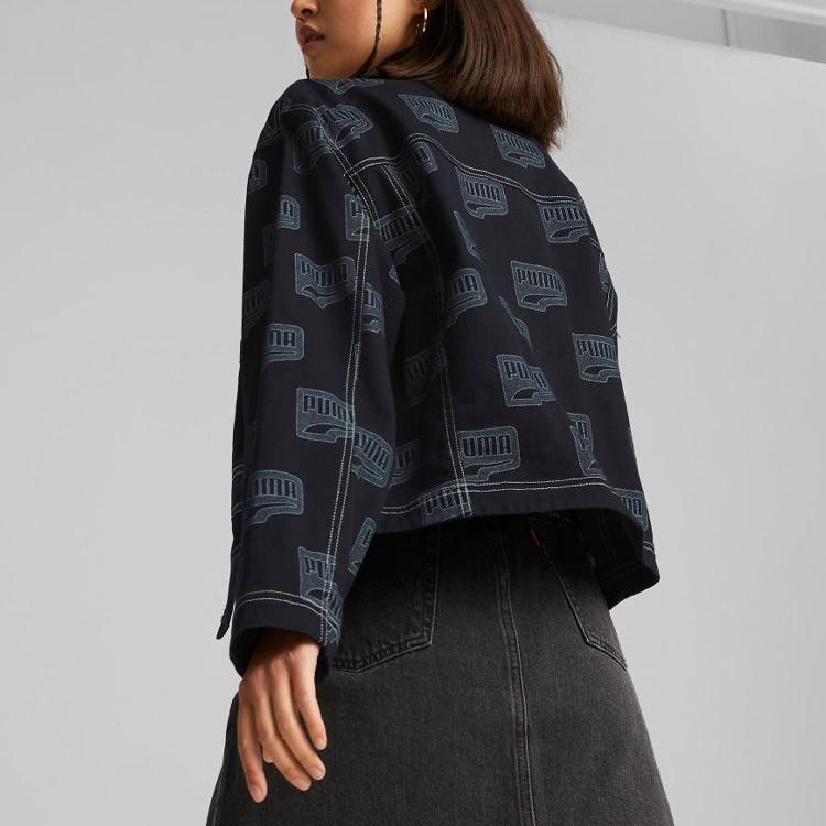 Puma Downtown Series Logo Print Double Pocket Single-Breasted Jacket Women Jacket Black 537639-01