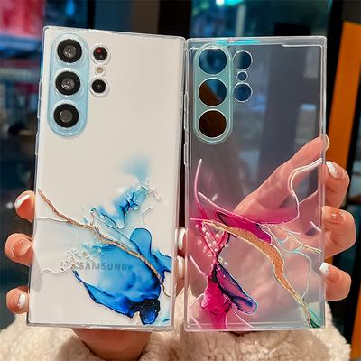 Watercolor Painting Marble Case for Samsung S24U S23 Ultra S22 S21 Plus A55 5G A54 A34 A23 A52 A72 A33 A12 Clear Soft Silicone Cover