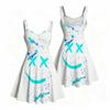 Women Plus Size White Purple Printed Sleeveless Strappy Dress Square Neck Fitted Waist Flared Hem