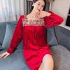Nuisette de luxe en velours rouge pour femme - Vêtement d'intérieur élégant d'automne/hiver