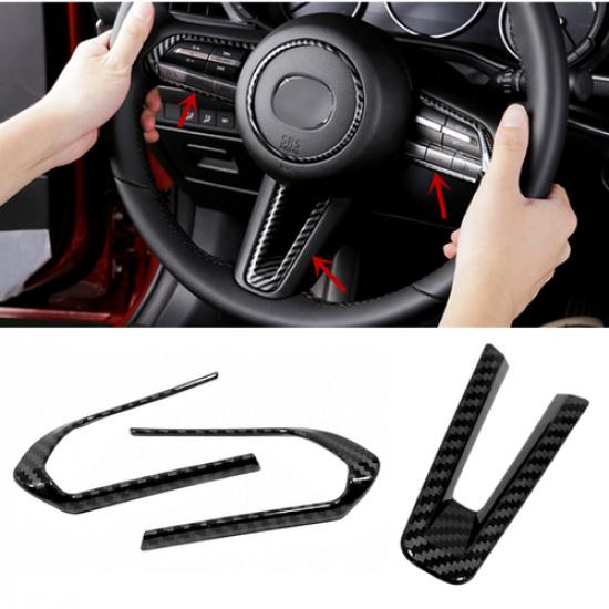 Carbon Fiber 3PCS Steering Wheel Decor Cover Trim For Mazda CX-50 CX50 2023 2024