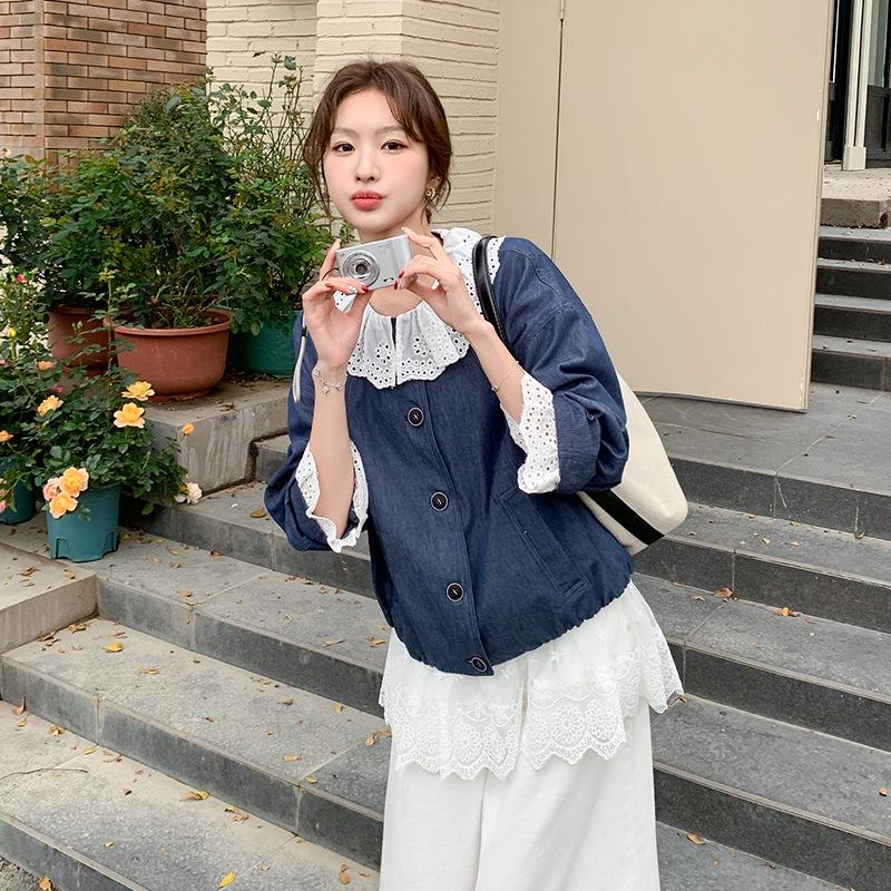 

Весенняя женская джинсовая куртка 2025 года маленького размера с воротником Питер Пэн – Стильная, Молодежная и Элегантная (AG2515) S (90-110 jin)